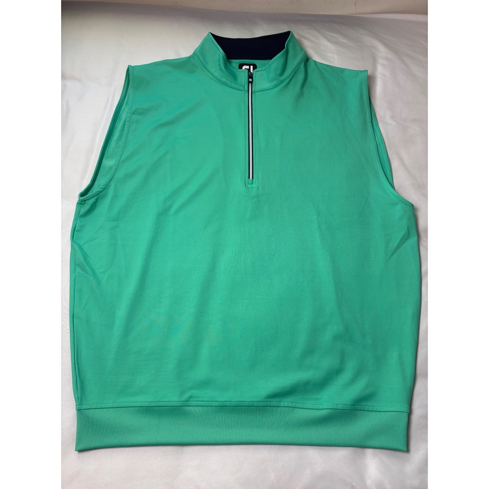 FootJoy Golf Vest Mens Large Green Excellent Quarter Zip Sleeveless Pullover